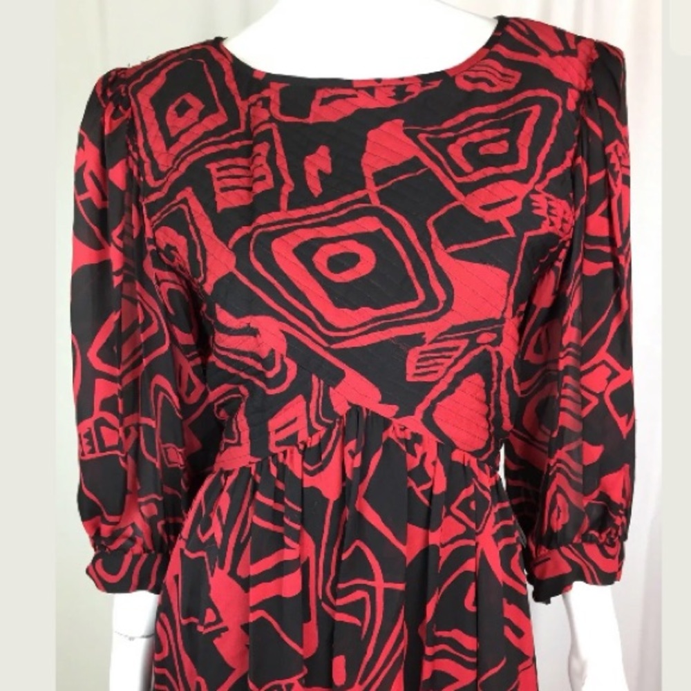 Albert Nipon 80s Silk Chiffon Pleated Flare Dress - image 3